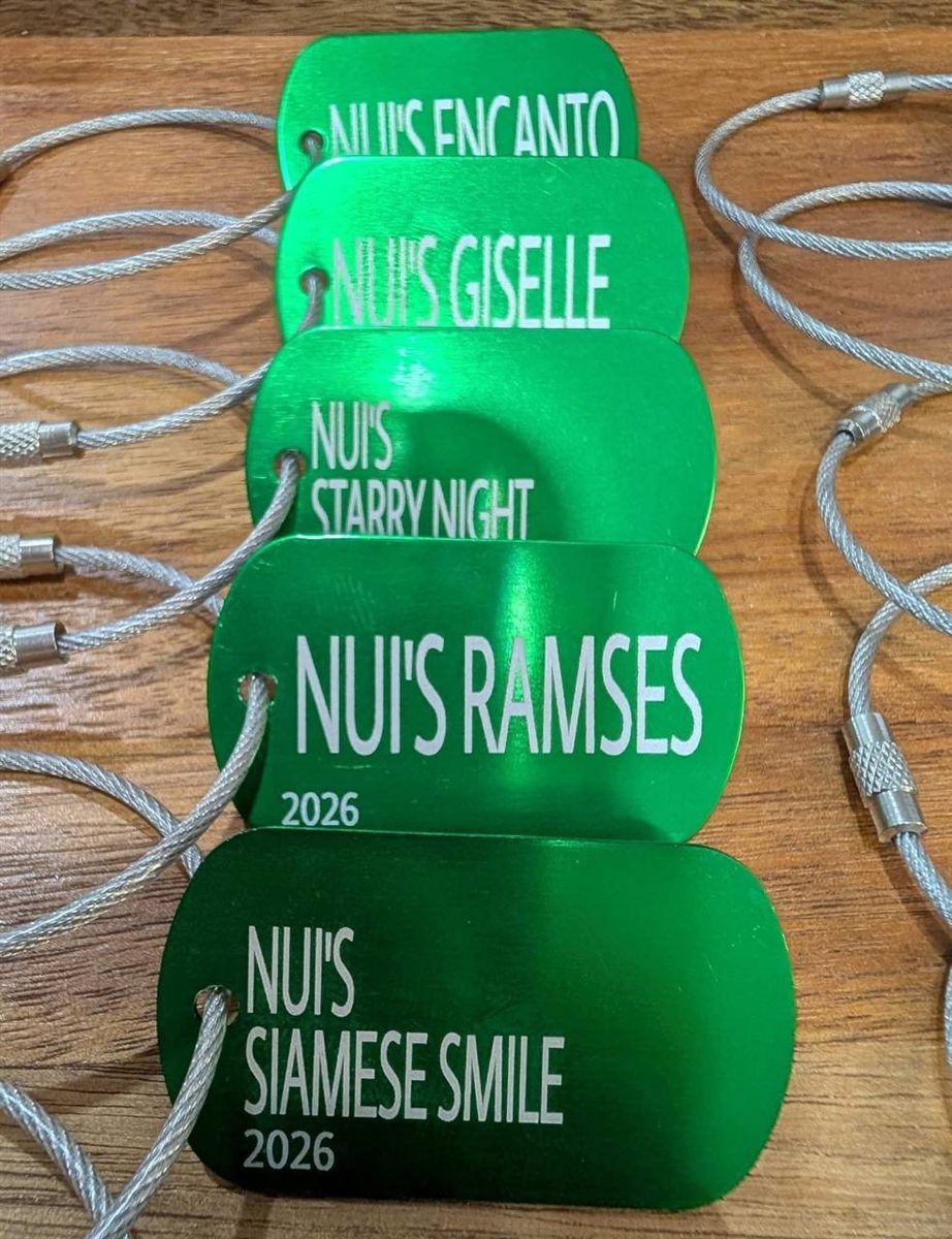 Stacked green engraved BrockMark plant tags