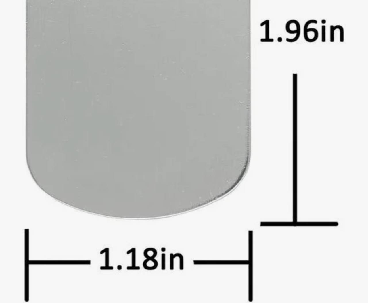 Standard tag dimensions showing 1.96 inches by 1.18 inches